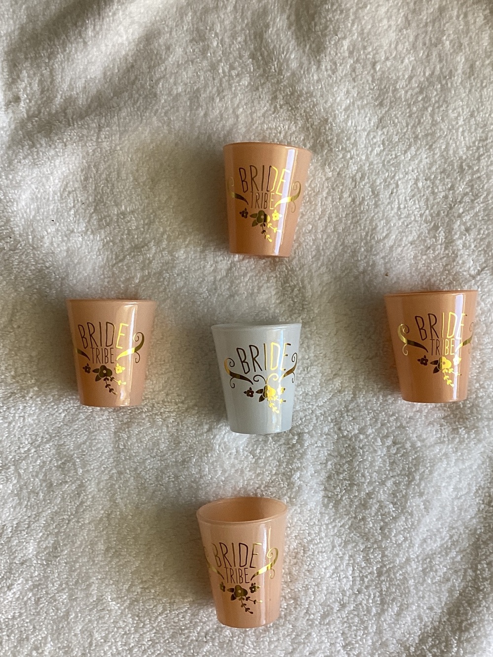 Bride Tribe Shot Glasses - Peach & White with Gold Foil — total of 5